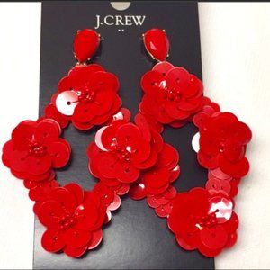 J. Crew Leather Backed Red Sequin Earrings - NWT